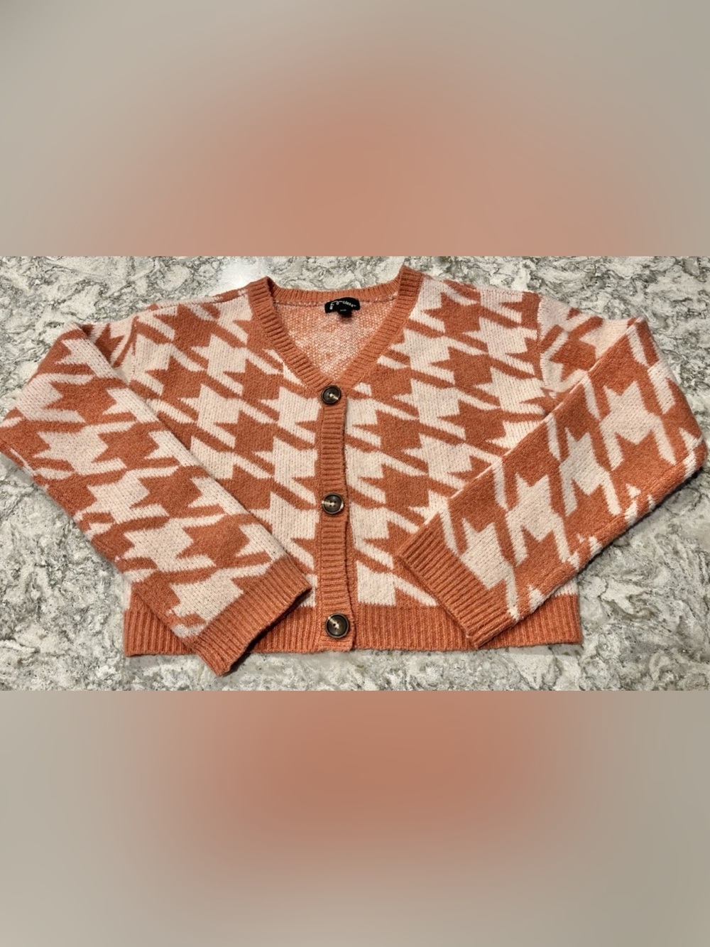 Art Class Girls Cropped Orange Houndstooth Sweater Size M (8)